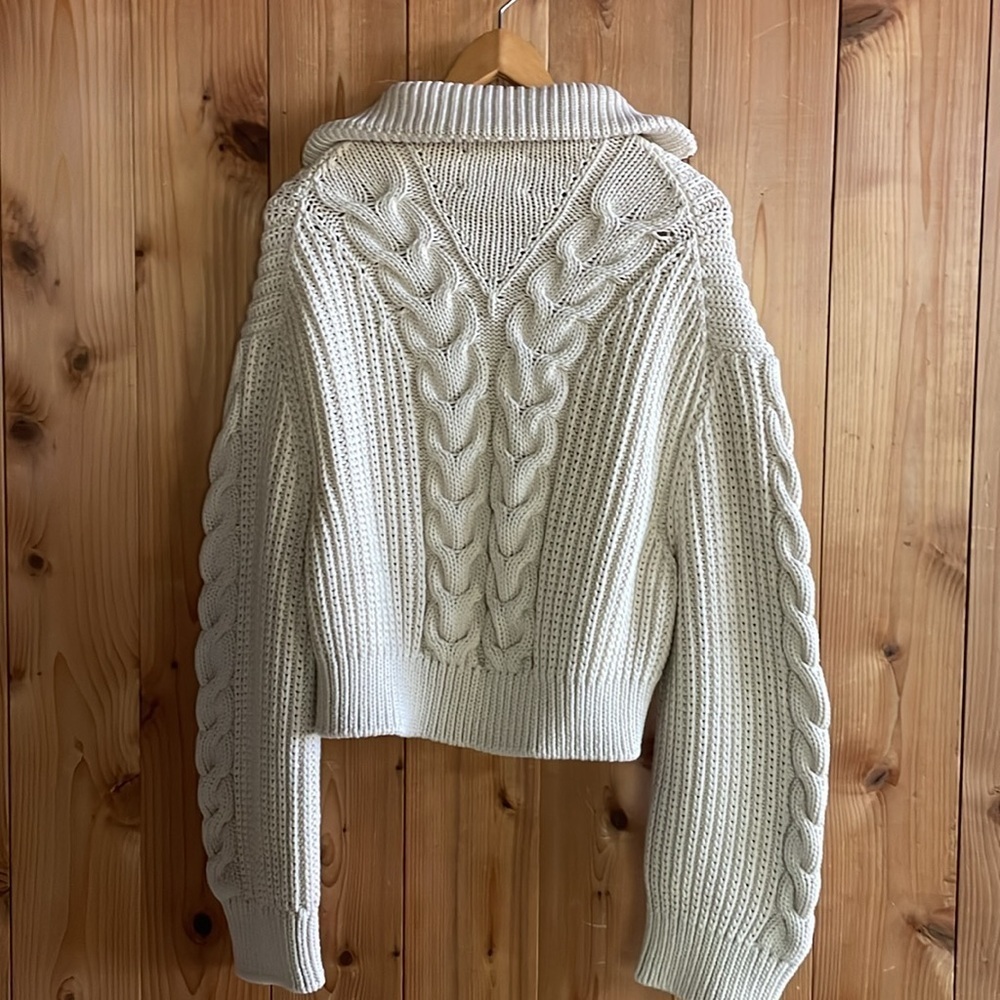 NANUSHKA Cotton Half Zip Chunky Cable Knit Ribbed Oversized Crop Sweater M - Picture 10 of 16